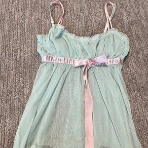 Whimsical baby doll top mint with pink bow